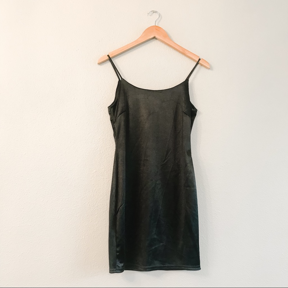 NWT See the Shades Black Silky Slip Dress